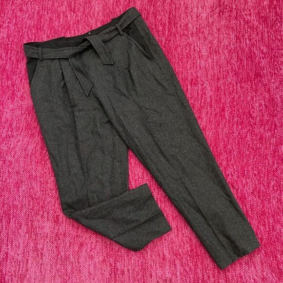 Tibi Wool Blend Cropped Belted Pants Charcoal Gray Black Size 10 - Picture 1 of 12
